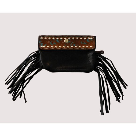 Leather Fringe Wallet Small Clutch Purse Western Black Brown Blue Snap - Picture 7 of 7